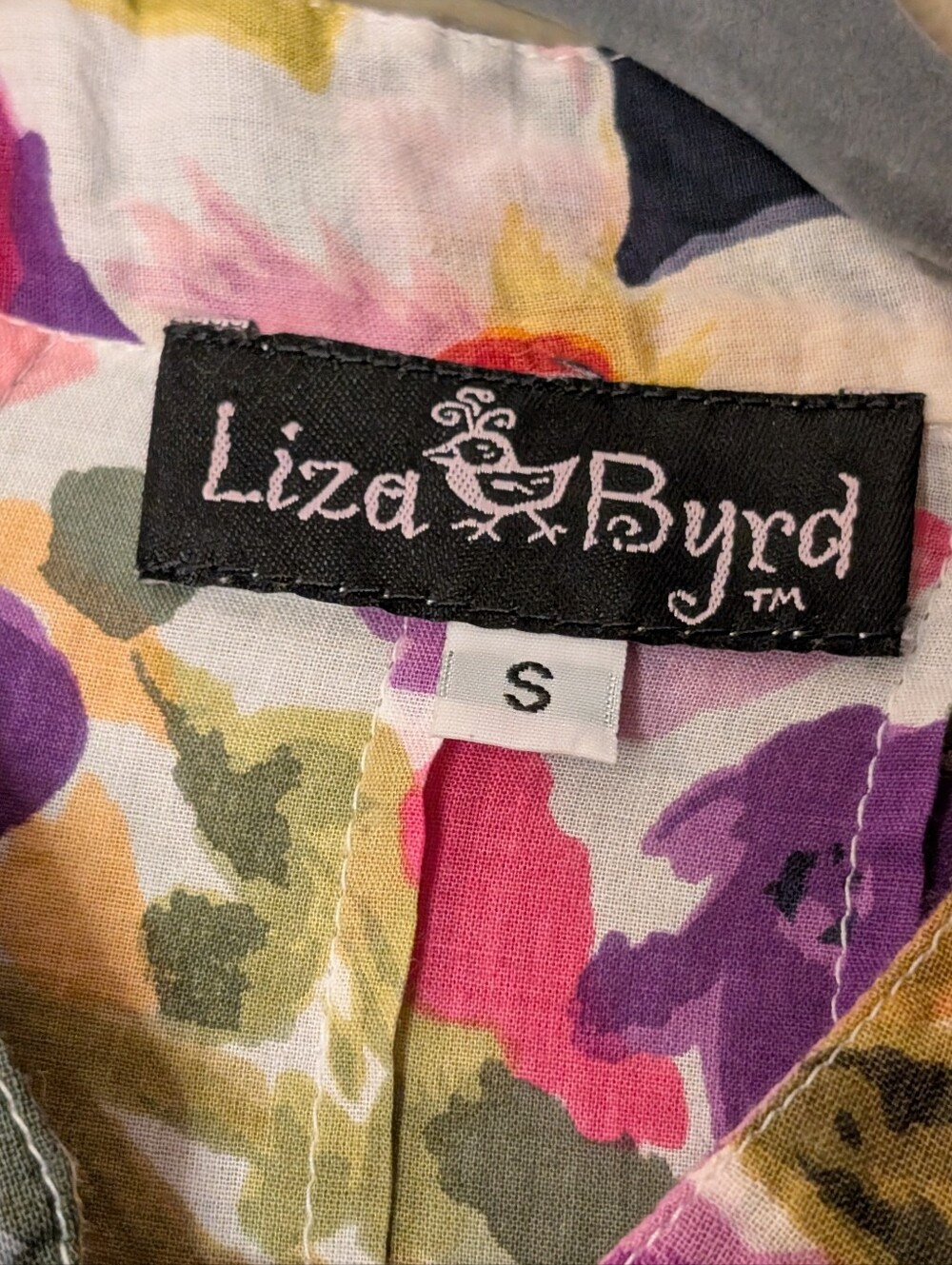 Liza Byrd lightweight colorful Multi-Color floral print cotton tunic blouse S - Picture 3 of 8